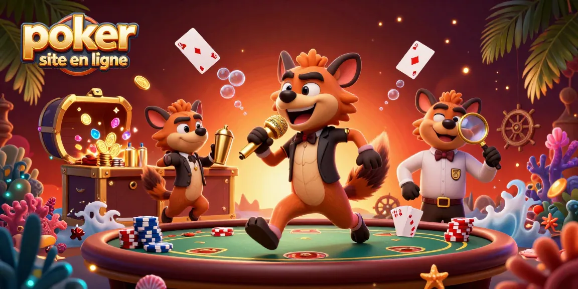 Jouer au poker en ligne sur un site avec des hyènes amusantes et des tables de poker animées.