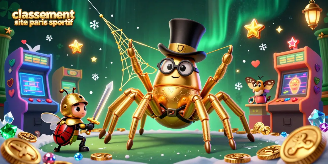 Classement site paris sportif: Une araignée dorée et un chevalier scarabée dans un univers dynamique de jeux et de paris.