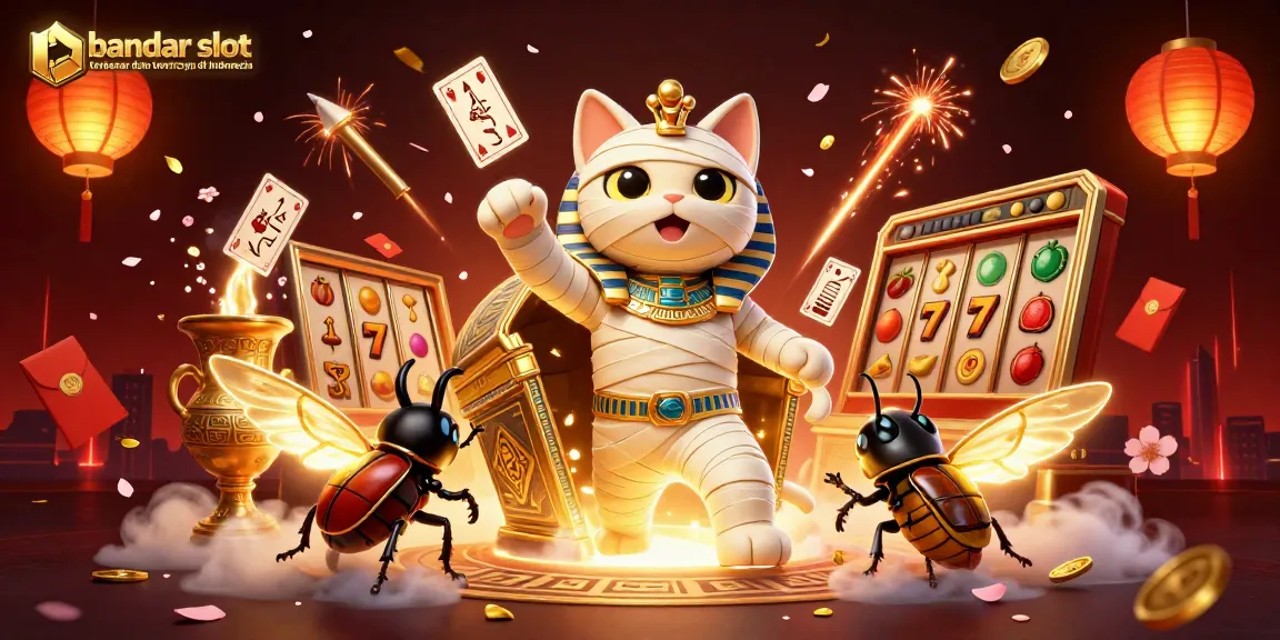 Bandar slot terbesar dan terpercaya di Indonesia menampilkan ilustrasi kasino dengan karakter unik dan elemen permainan yang kaya.