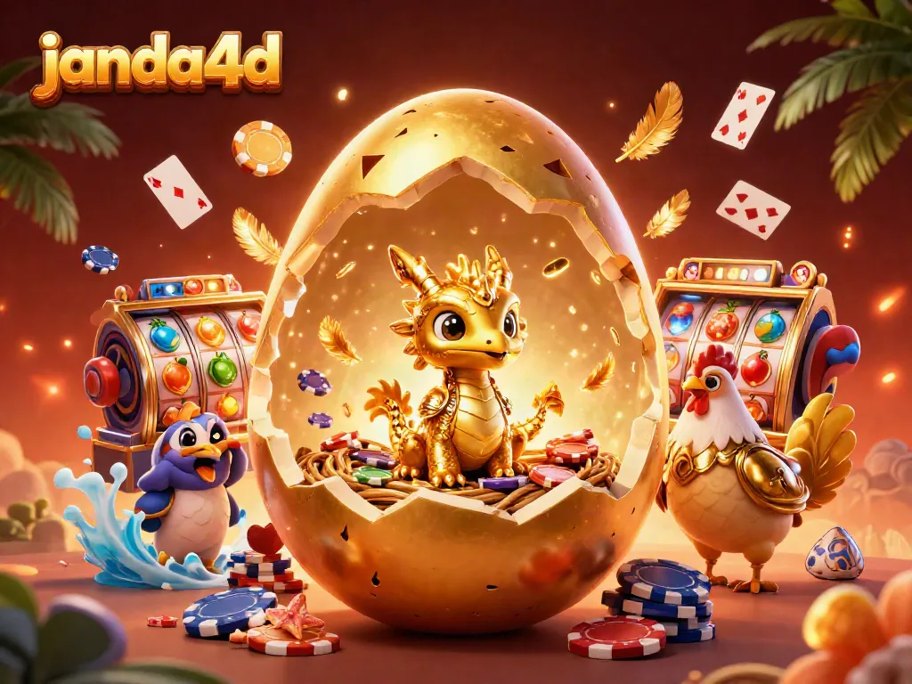 Permainan slot janda4d yang menarik dengan naga emas dan telur emas dalam ilustrasi mengesankan.