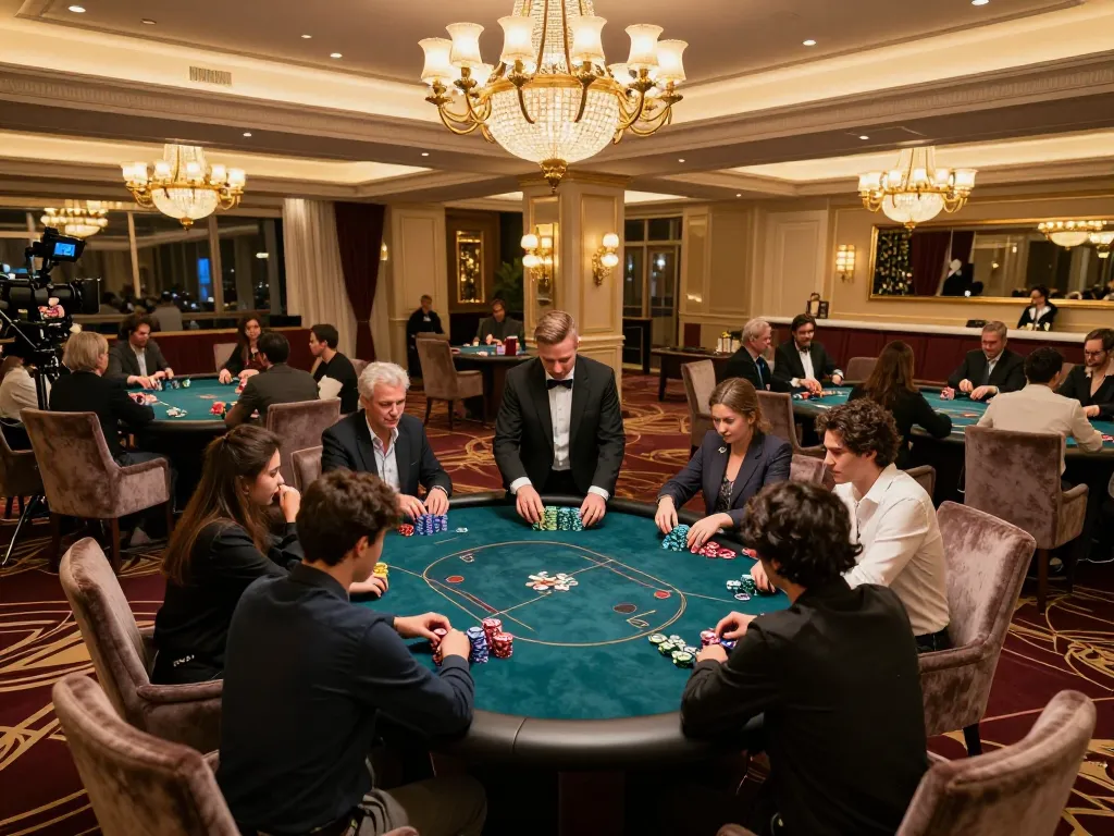Players engaging in a thrilling poker game at vipwin's exclusive VIP gaming area, capturing the excitement and luxury of casino entertainment.