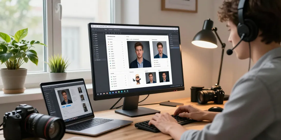 User engaging with free ai detector tool in a modern office workspace.