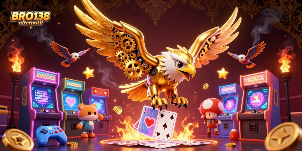Experience thrilling gameplay with BRO138 alternatif featuring a golden eagle amidst vibrant casino elements.
