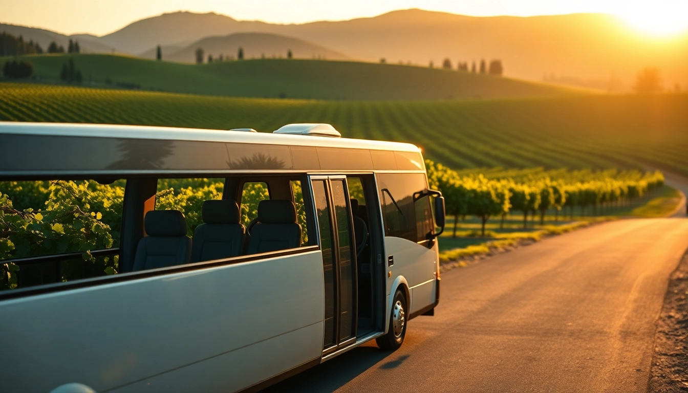Experience the luxurious limo bus wine tour with scenic vineyards and plush interiors.