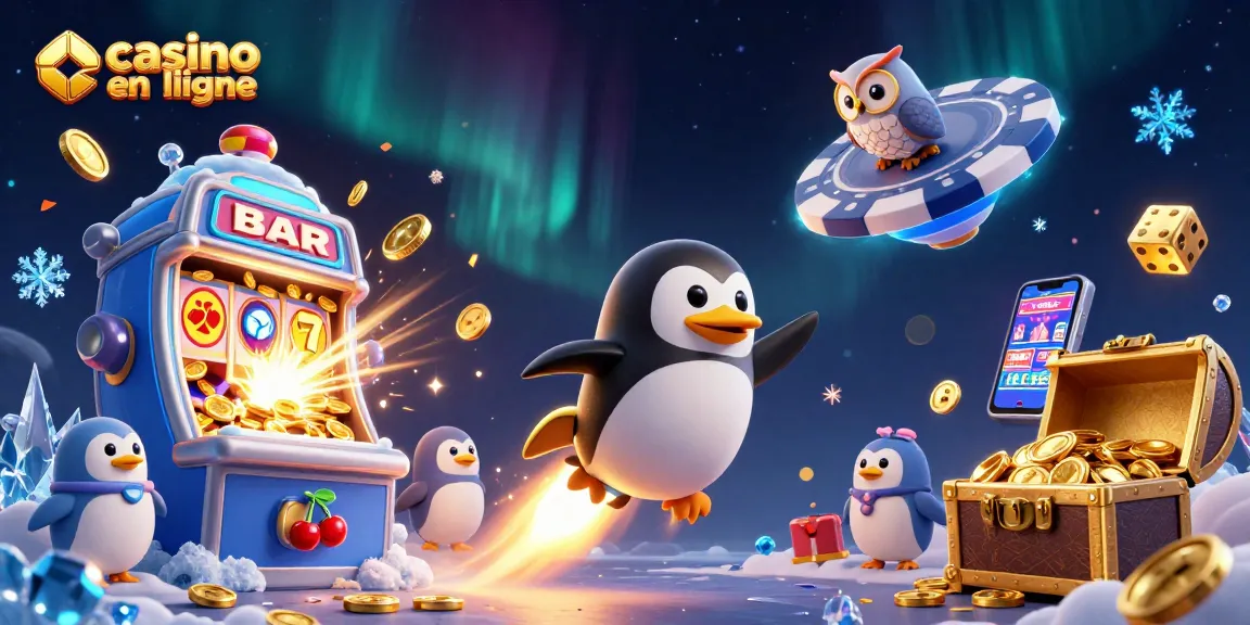 Jouer sur un casino en ligne sans vérification avec un pingouin doré fusée et des jetons de poker.