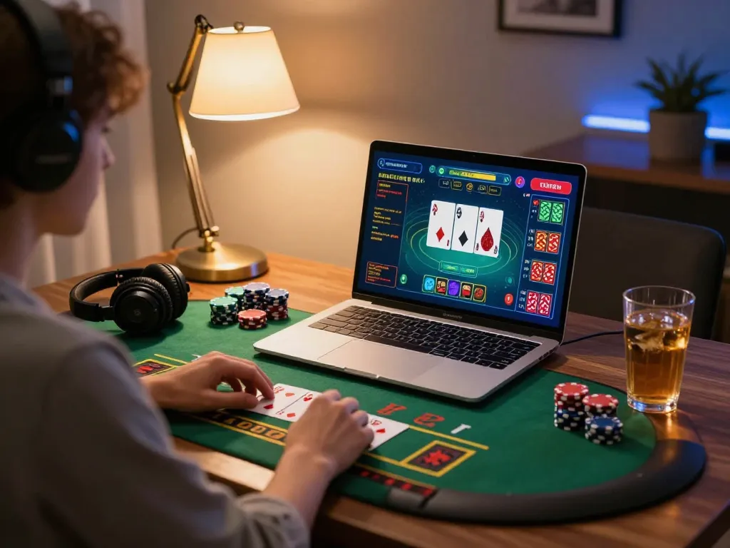 Playing live dealer blackjack on Onbet while enjoying a cozy home setup.