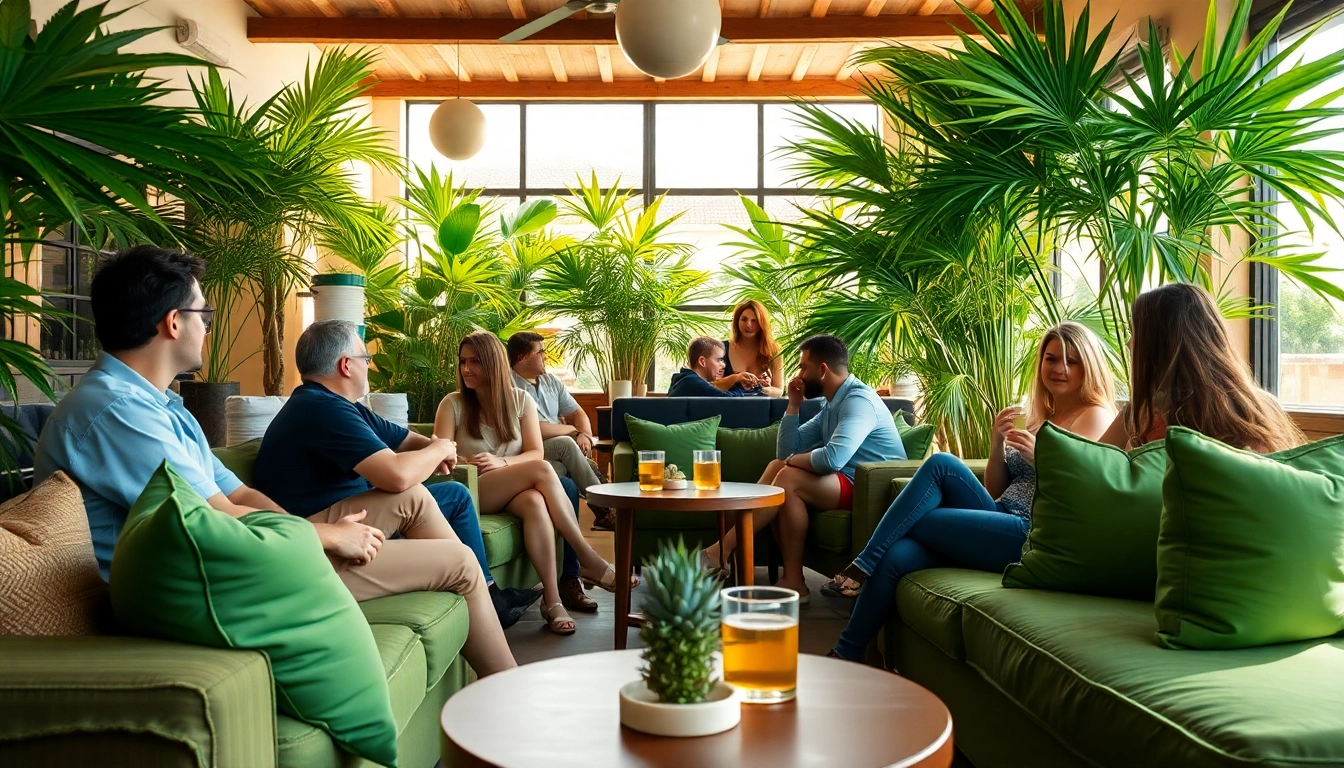 Cannabis clubs Lloret de Ma, featuring a vibrant community space with social interactions.