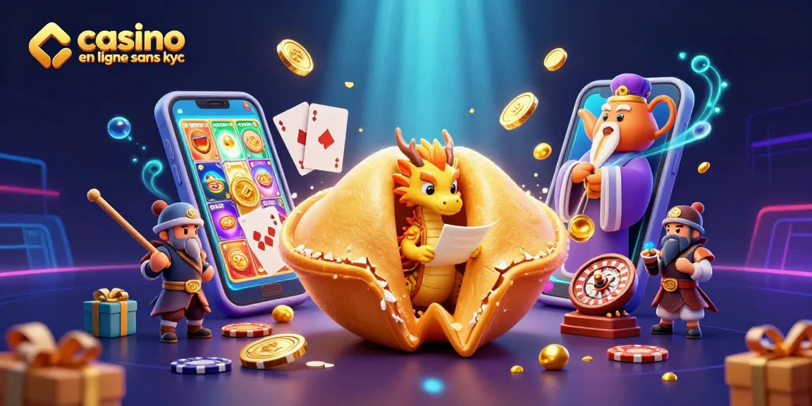 Jouez à des jeux de casino en ligne sans KYC avec cette illustration dynamique représentant des personnages de casino et des éléments de jeu