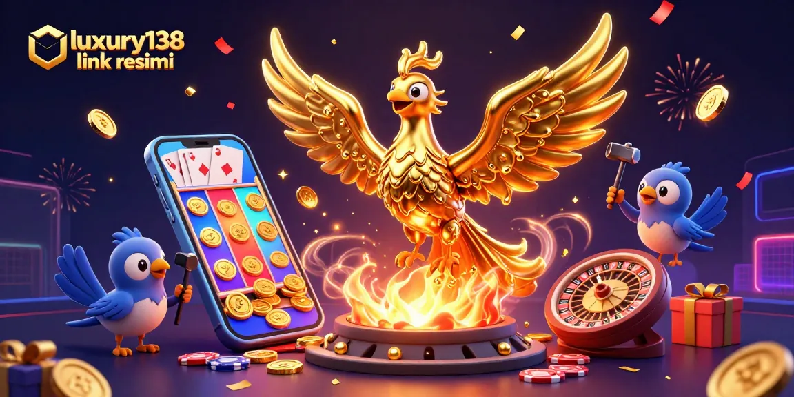 Experience the excitement of luxury138 link resmi with a dynamic slot gaming scene featuring a molten golden phoenix.