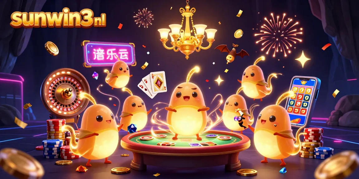 Experience the excitement at sunwin3 nl with vibrant glowworms illuminating a lively casino.