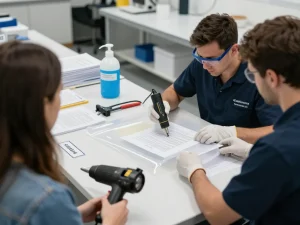 Dịch vụ bóc ép plastic showcasing expert technician removing plastic layers from documents safely and professionally.